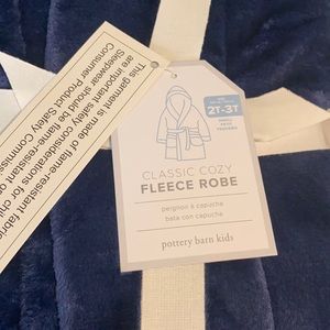 Pottery Barn Kids Classic Cozy Fleece Solid Robe Plush Soft Small Navy s 2T-3T